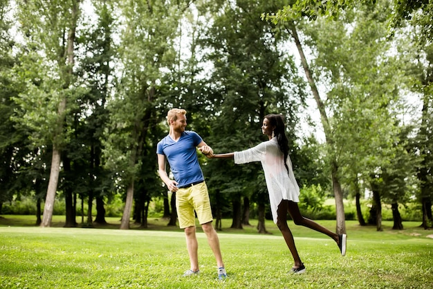 Multiracial couple in the park