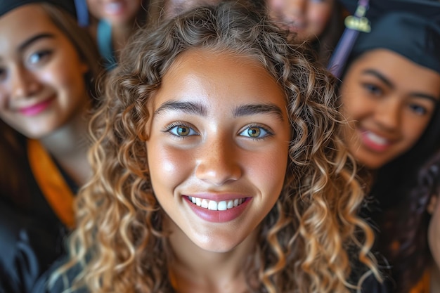 Multiracial graduates smiling closely