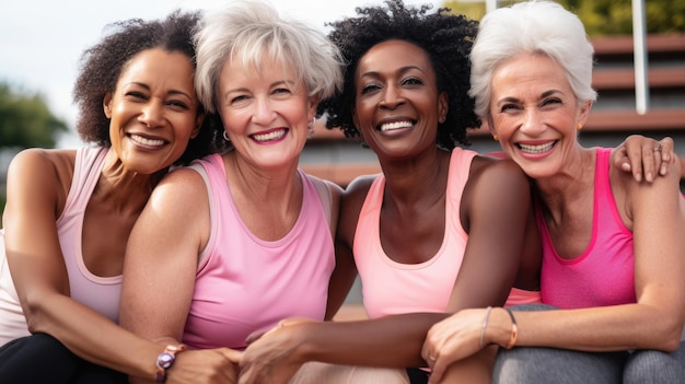 Multiracial senior women having fun together after sport workout outdoor