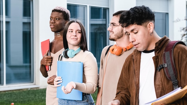 Multiracial students walking and talking