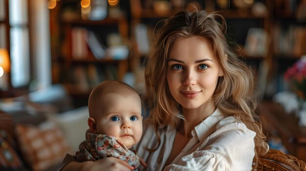 Photo multitasking entrepreneur balancing work and family life in home office