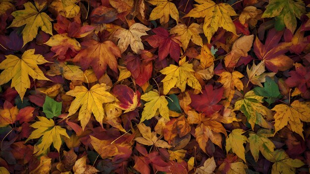 A multitude of autumn leaves cover the ground like a vibrant carpet