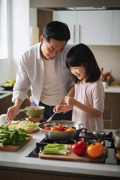 Mum Dad and childrens cooking in the traditional kitchen preparing a desserts and bakery products