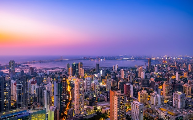 Mumbais cityscape around the bandra worli sea link this is the skyline of prabhadevi and dadar in mumbai