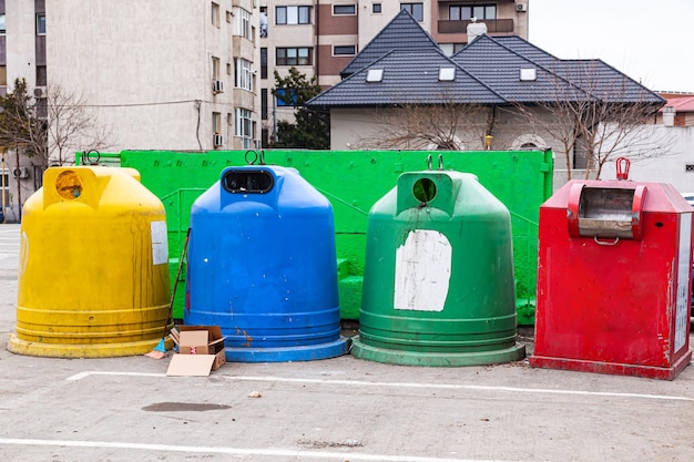 Municipal waste bins in four different colors for different types of waste