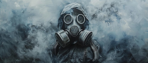 Mural of a Person Wearing a Gas Mask