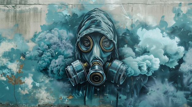 Mural of a Person Wearing a Gas Mask