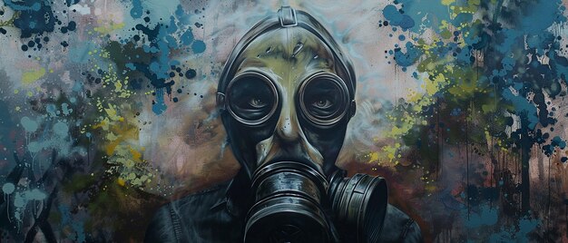 Mural of a Person Wearing a Gas Mask