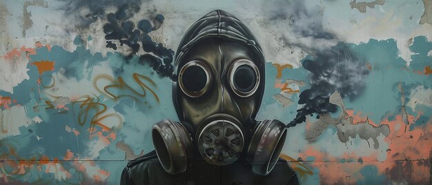 Mural of a Person Wearing a Gas Mask