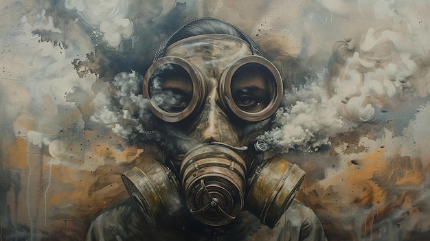 Mural of a Person Wearing a Gas Mask