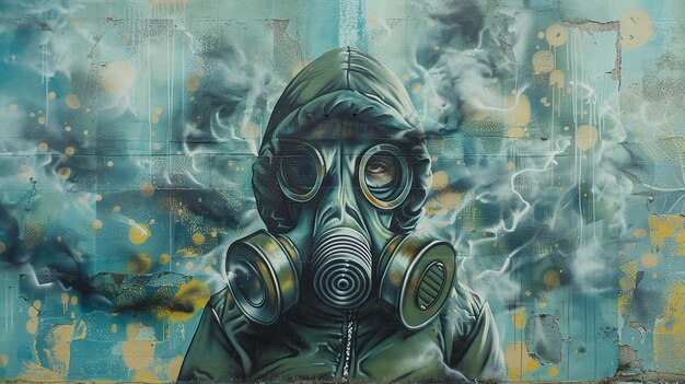 Mural of a Person Wearing a Gas Mask