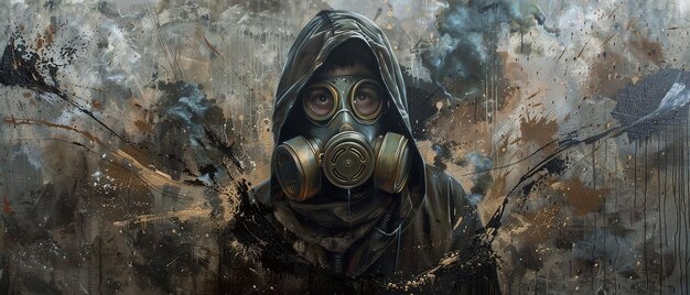 Mural of a Person Wearing a Gas Mask