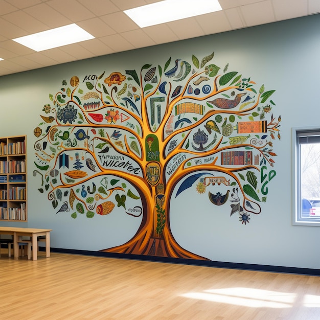 a mural of a tree with the word quot family quot on the wall