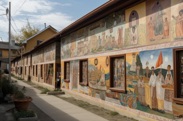 Murals depicting the history and culture of a community created with generative ai