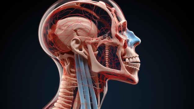 The muscles of the head and neck are visible.