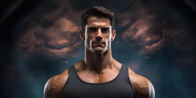 Muscular bodybuilder showcasing strength and dedication ideal for fitness advertisement with space Concept Muscle Building Fitness Advertising Strength Showcase Dedicated Lifestyle