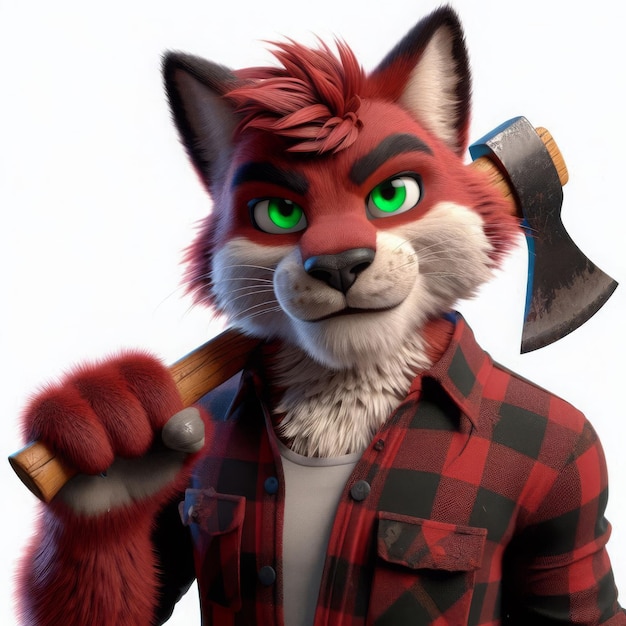 Muscular Cat Fursona in Plaid