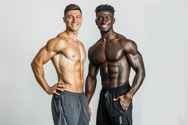 Muscular Fit Men in Gym Highlighting Strength and Fitness Goals During Intense Workout Session