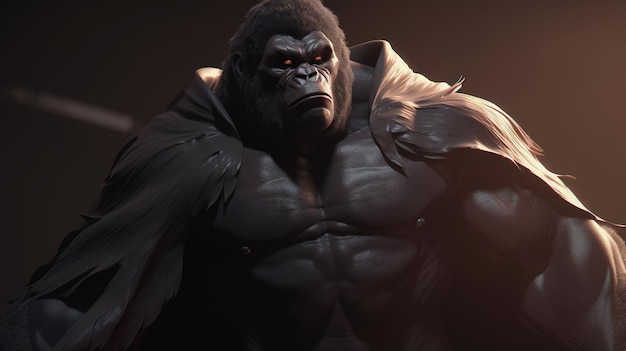 Muscular gorilla superhero digital art illustration Generative AI