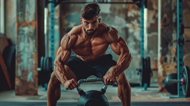 muscular man doing push ups in a gym