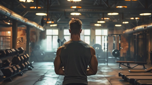 Photo muscular man in a gym setting