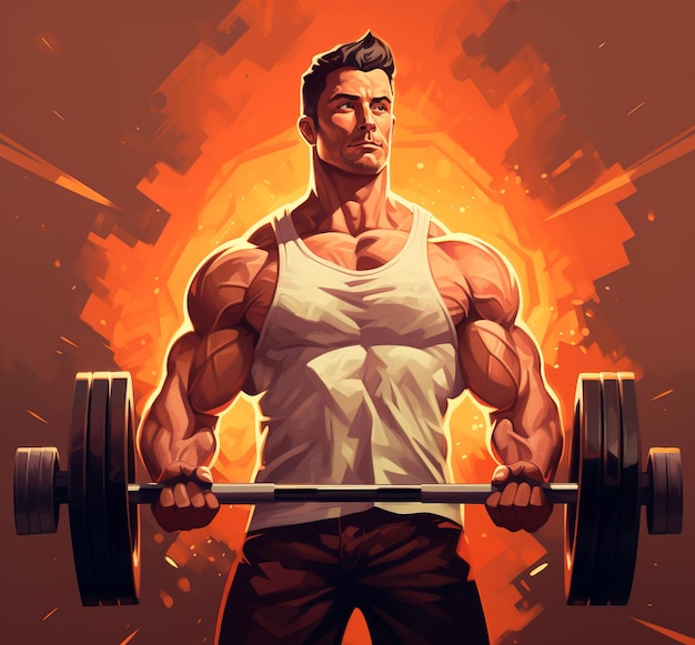 a muscular man lifting weights anime illustration