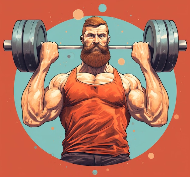 a muscular man lifting weights anime illustration