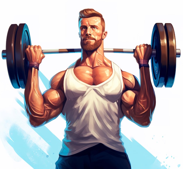 a muscular man lifting weights anime illustration