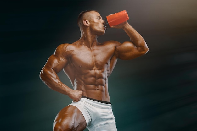 Muscular Men Drink Protein Shake Energy Drink