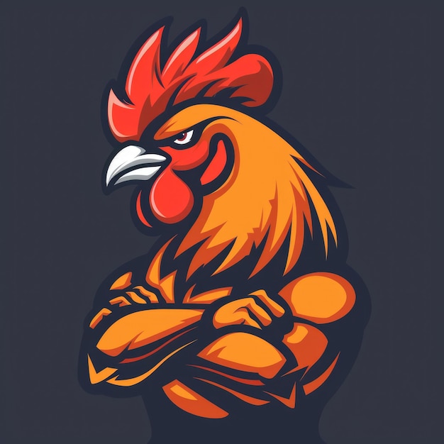 Photo muscular rooster with crossed arms and an intense look