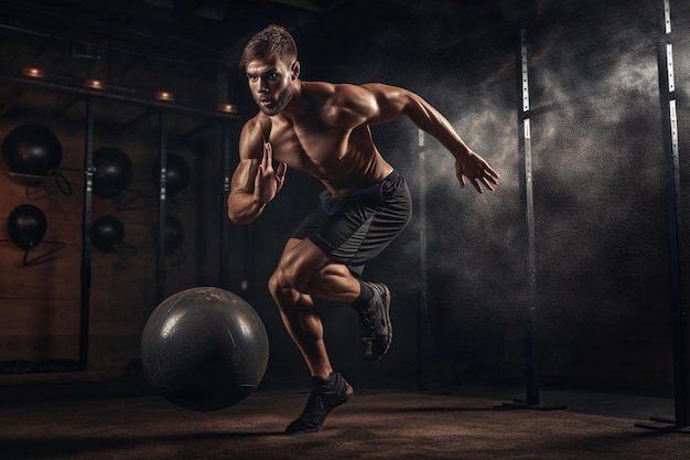 Muscular sportsmen doing pushups AI Generated