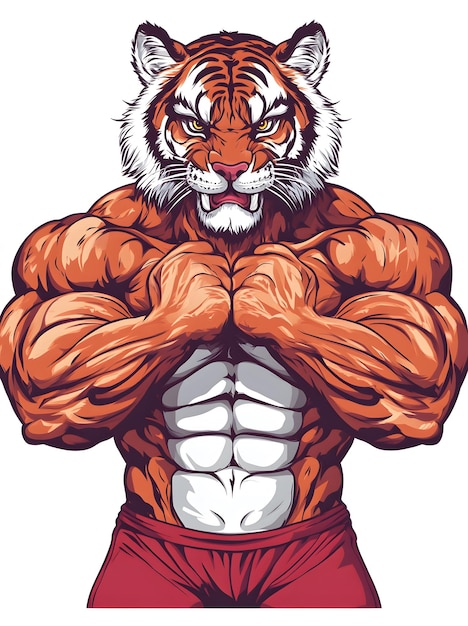 Photo a muscular tiger with a fierce expression standing with his fists clenched in front of him