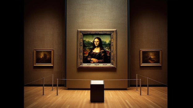 A museum with a painting of a woman in a painting.