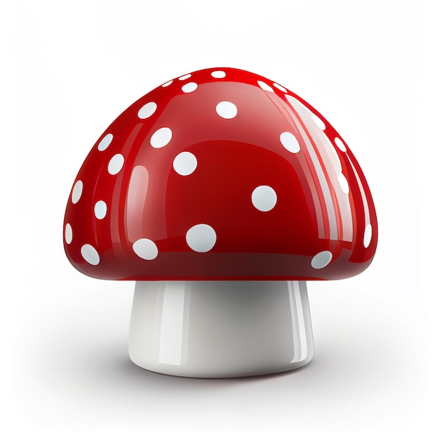 Mushroom autumn art illustration 3d icon isolated on white background Glossy red mushroom