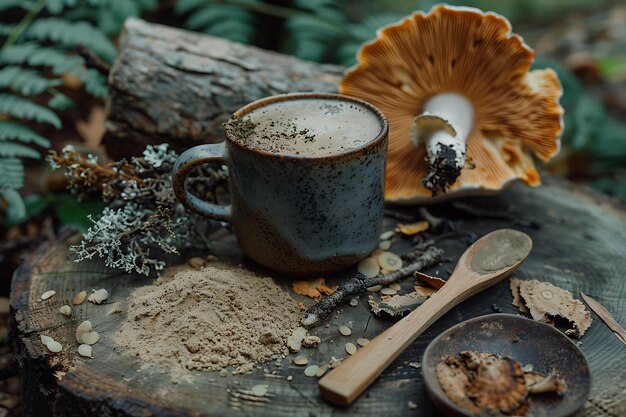 Photo mushroom coffee in the forest