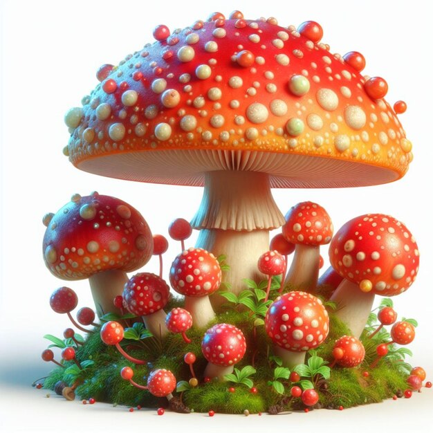 Mushroom featuring red cap white spots berries