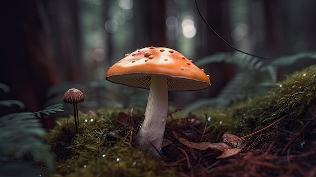 A mushroom in the forest with a mushroom on it