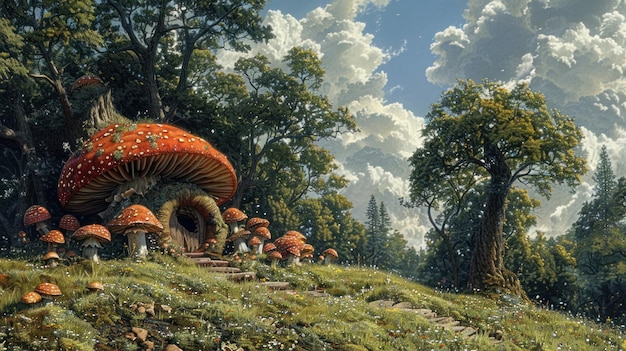 Mushroom House in a Fantasy Forest