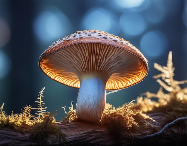 Mushroom in nature during sunset