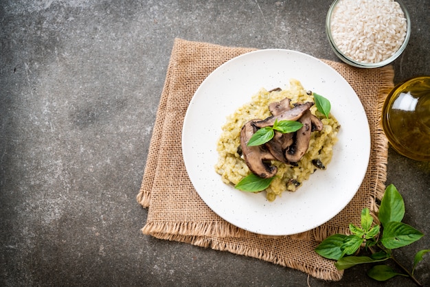 Mushroom Risotto with Pesto and Cheese