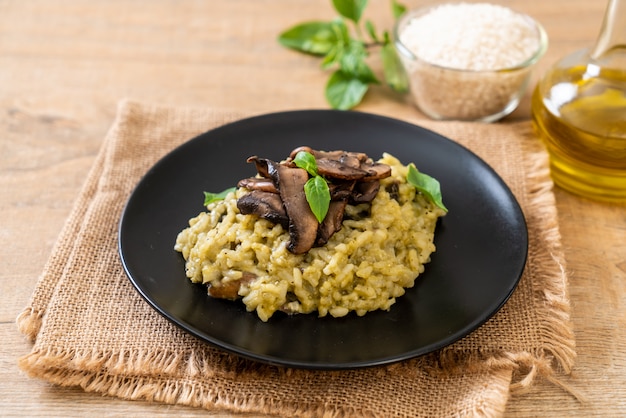 Mushroom Risotto with Pesto and Cheese