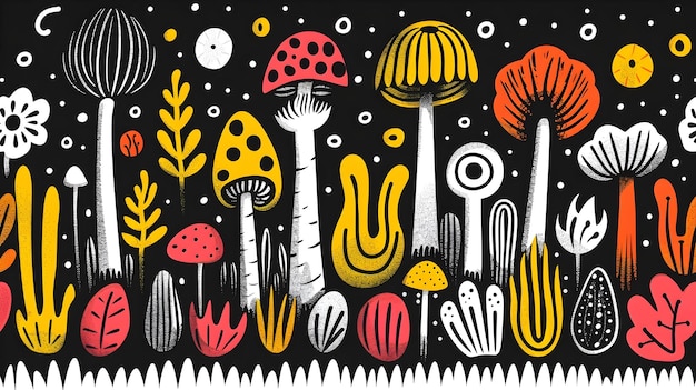 Photo mushroom seamless doodle pattern