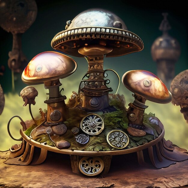 Mushroom in steampunk style industrial abstrakt Illustration