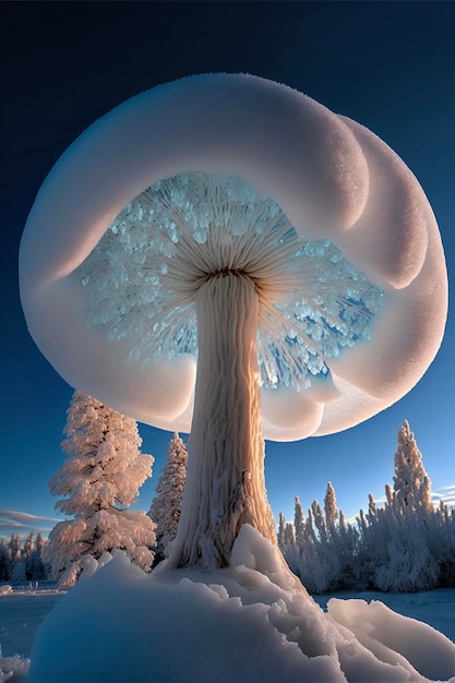 Mushroom that is standing in the snow generative ai