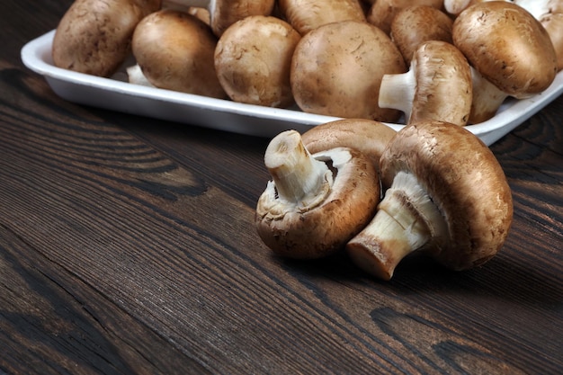 A mushroom on a tray with other mushrooms