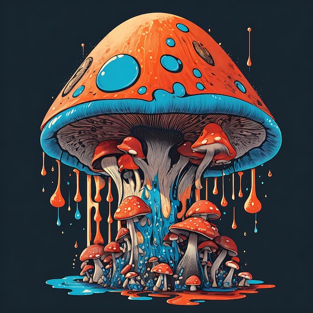 mushroom vector graphic Dripping Tshirt design Generative AI