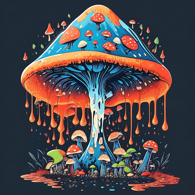 mushroom vector graphic Dripping Tshirt design Generative AI