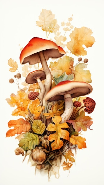 Mushroom watercolor frame fungus plant art