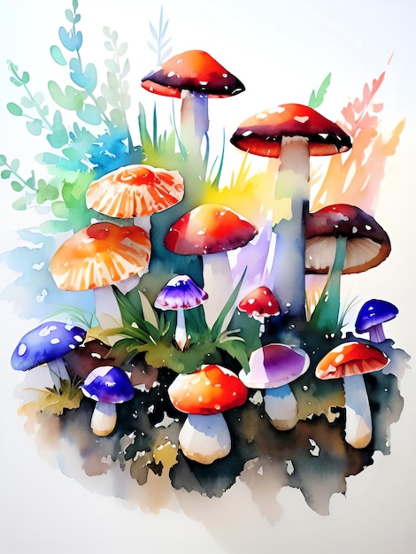 Mushroom Watercolor Illustration Reproduction of Nature Forest Calming Vibes