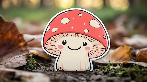 a mushroom with a pink face and a white mushroom on the bottom